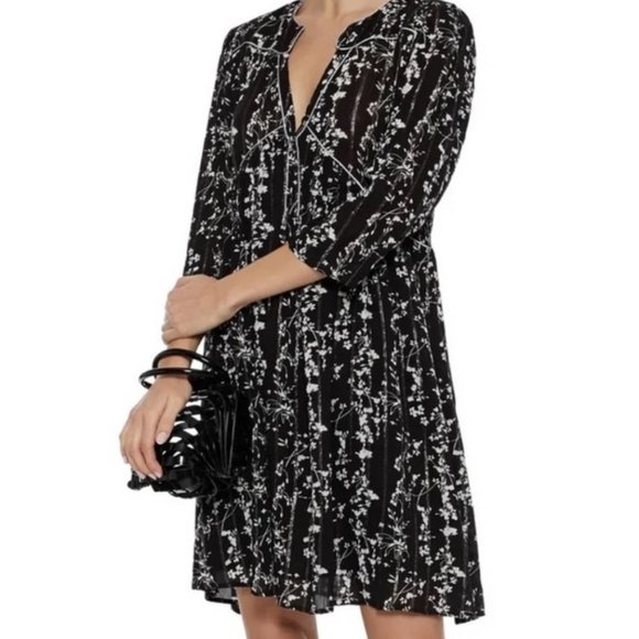Ba&sh Black Frezza Floral Metallic V-Neck Flowy Babydoll Mini Dress Boho XS - Picture 1 of 14